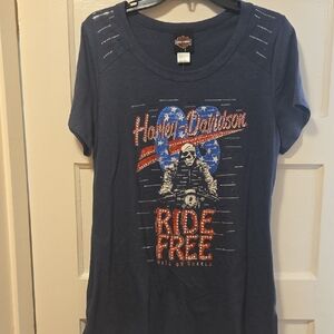 Harley-Davidson Navy Tee with Patriotic Graphic
